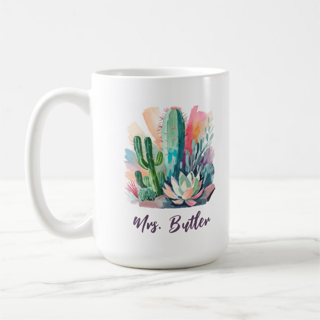 Mug Succulents Abstraits Nom personnalisé Monogramme (Gauche)