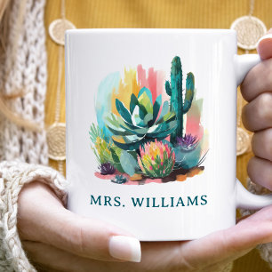 Mug Succulents Abstraits Nom personnalisé Monogramme