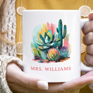 Mug Succulents Abstraits Nom personnalisé Monogramme