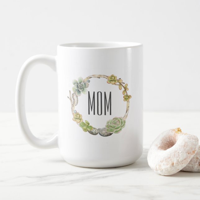 Mug Succulents, brindilles et jour de mère des pierres (Avec donut)