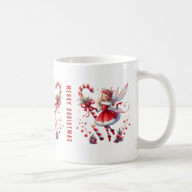 Mug Sucre de canne blanc rouge fée de Noël (Droite)