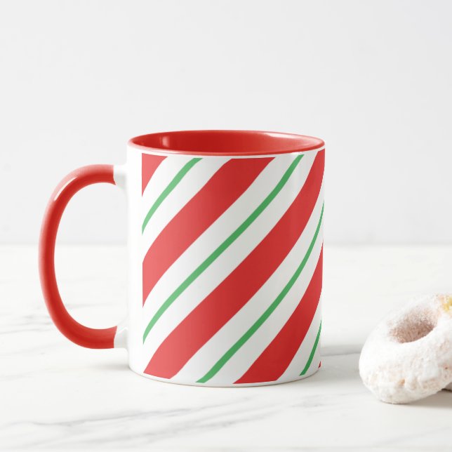 Mug Sucre de canne classique de Noël rayures (Avec donut)
