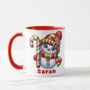Mug Sucre de canne de Noël Snowman Nom personnalisé