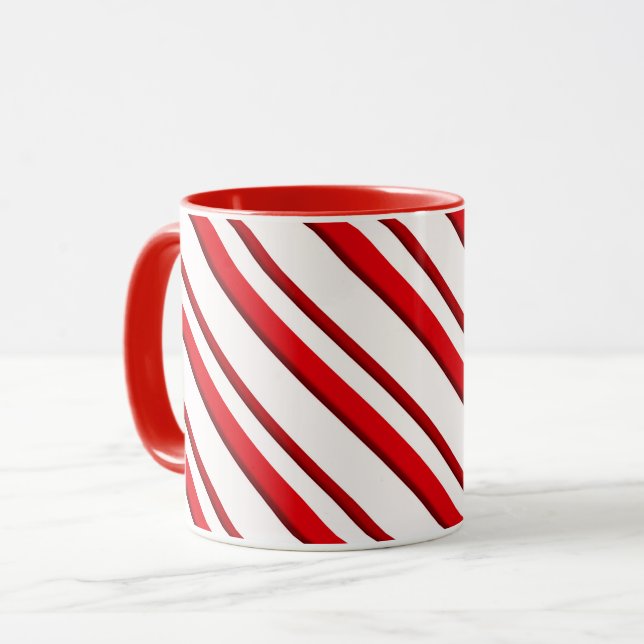 Mug Sucre de canne Gris, rouge menthe poivrée et blanc (Devant gauche)