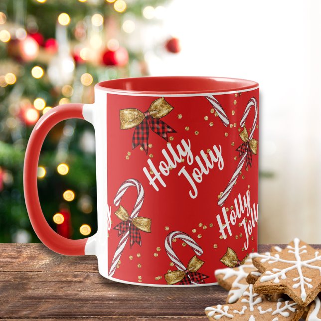 Mug Sucre de canne Holly Jolly Festive moderne Noël (Créateur téléchargé)