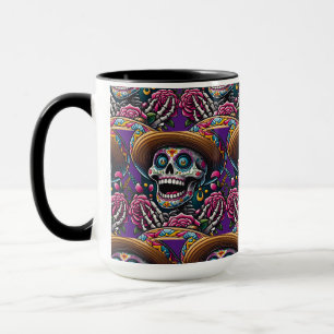 Mug Sugar Skull Art - Skeleton Sombrero Roses Calavera