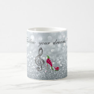 Mug Suivez vos rêves, Pailleté, Talons, Clé de violon