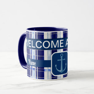 Mug Summer Navy Blue Boat Collection de rayures modern