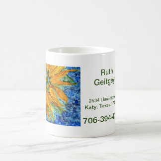 Mug Sunflower on  Burst of  Blue background Label
