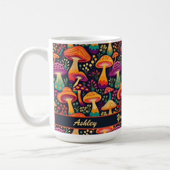 Mug Super les années 70 Champignons Motif Personnalisé (Gauche)
