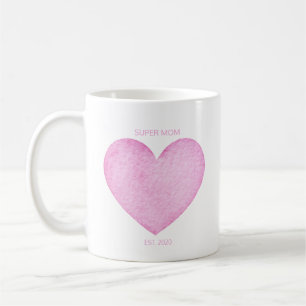 Mug Super Maman Aquarelle Pink Coeur Fête des Mères