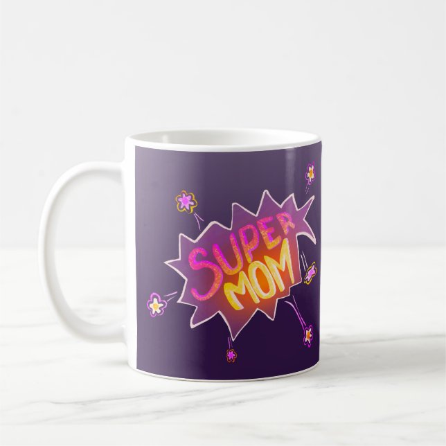 Mug Super Maman Fleur Neon Comic Bubble Fête des mères (Gauche)