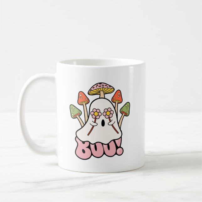 Mug Super Retro Mashrooms Halloween Boo Ghost Cute (Gauche)