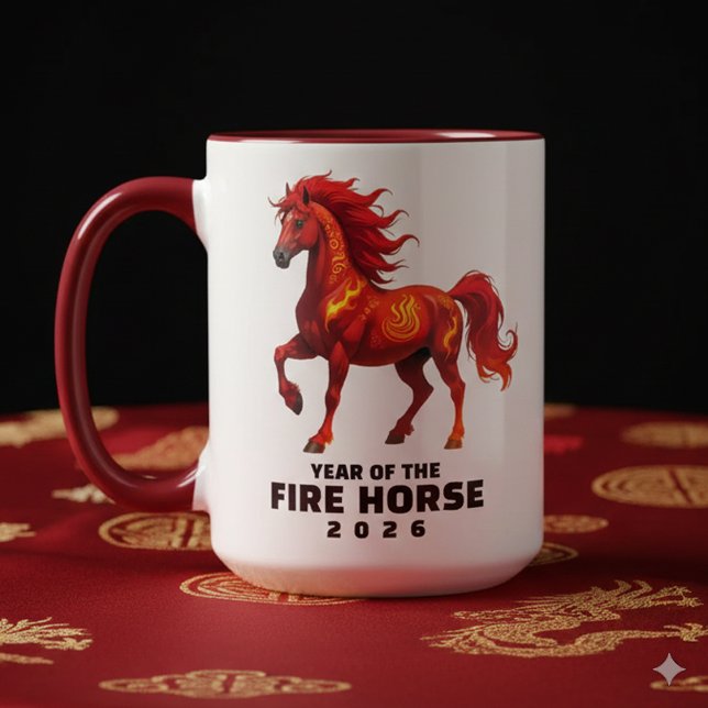 Mug Superbe année chinoise du Cheval de Feu 2026 (Festive Year of the Fire Horse 2026 Two-Tone Combo Mug Cover Photo)