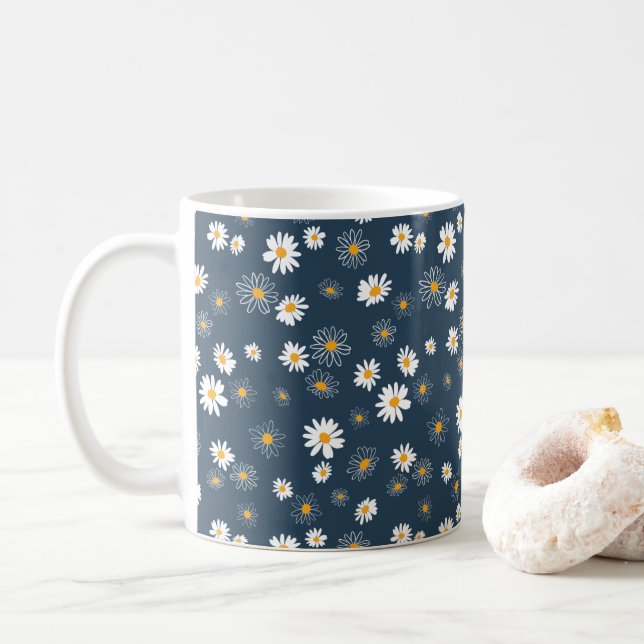 Mug Superbe Marine Jaune Blanc Classique Fleurs de mar (Avec donut)