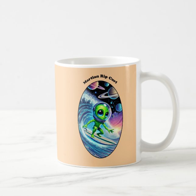 Mug Surfboard Surfboard Alien de l'espace chevauchant  (Droite)