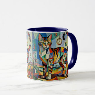 Mug Surreal Cubist Style Cat Art