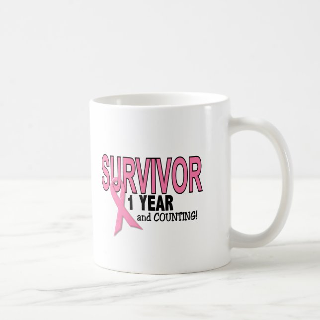 Mug SURVIVANT de CANCER DU SEIN 1 an et compte (Droite)