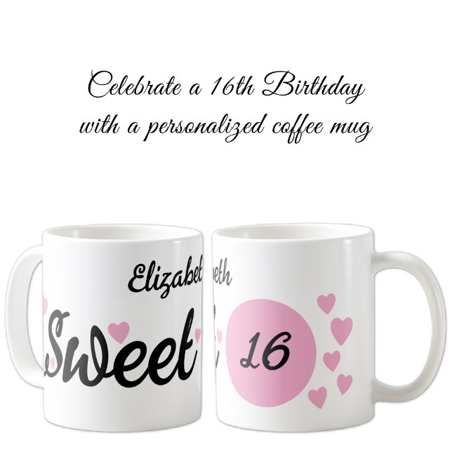 Mug Sweet 16 nom 16e anniversaire rose (Créateur téléchargé)