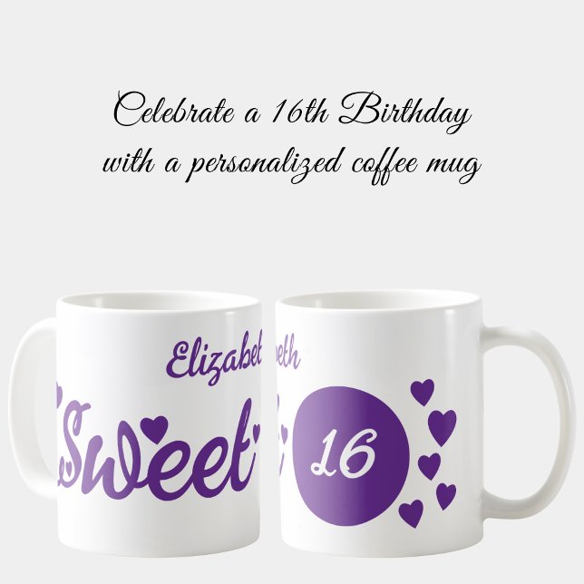 Mug Sweet 16 nom 16e anniversaire violet (Créateur téléchargé)