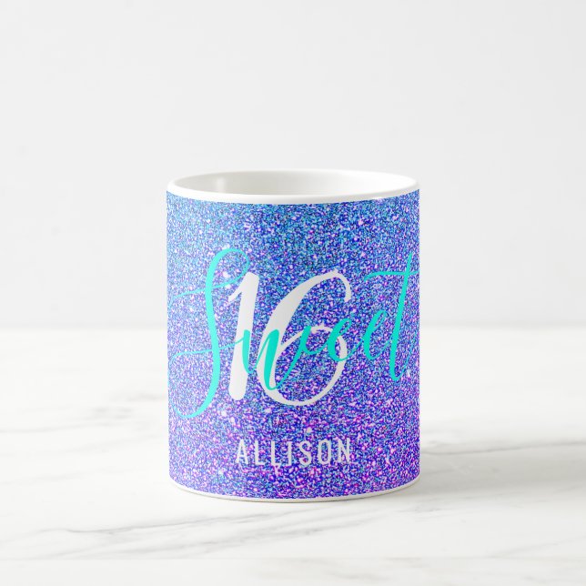 Mug Sweet 16 Turquoise Purple Parties scintillant Nom  (Centre)