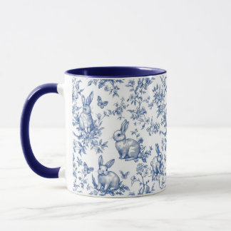 Mug Sweet Blue Bunny Rabbits French Toile