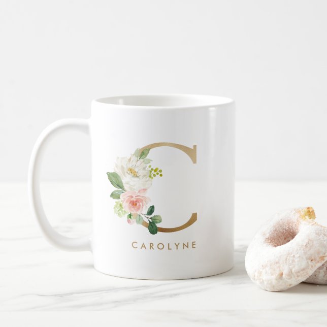 Mug SYLLABE Florale C PÂTONE D'OR MONogramme D'HUILE C (Avec donut)