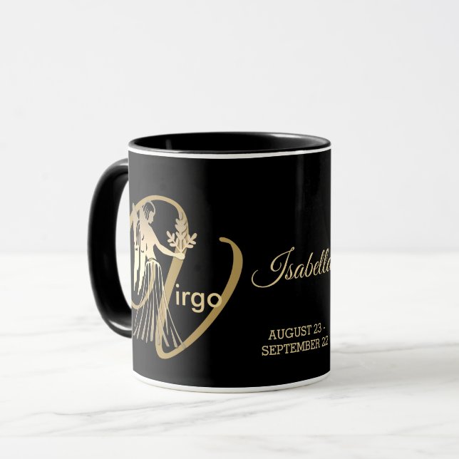 Mug Symbole d'anniversaire Virgo ♍ Zodiac / Noir et or (Devant gauche)