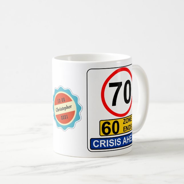 Mug Symbole de la route de la crise de Funny, 70e anni (Devant droit)