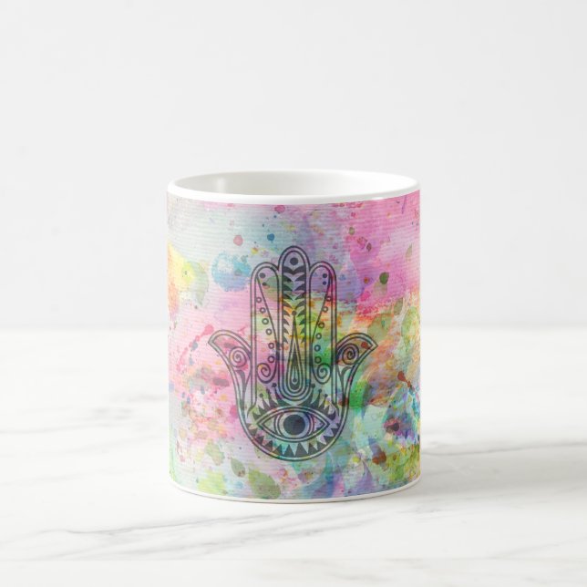 Mug Symbole main HAMSA Aquarelle colorée (Centre)