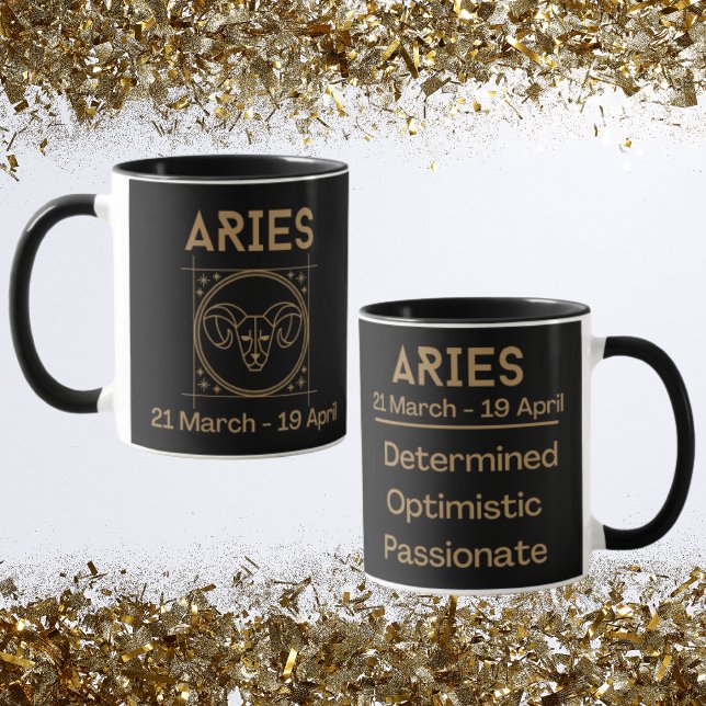 Mug Symbole Zodiaque d'Aries avec Symbole et Traits (Aries Zodiac Coffee Mug with traits)