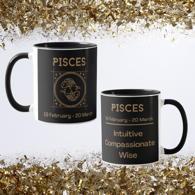 Mug Symbole Zodiaque des Poissons avec Symbole et trai (Pisces Zodiac Coffee Mug with traits)
