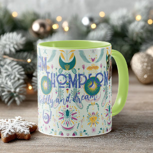 Mug Symboles célestes boho chic en sarcelle et or