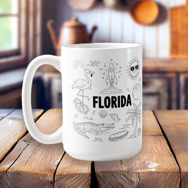 Mug Symboles d'art de la ligne dessinée à la main en F (Florida tourism line art mug)