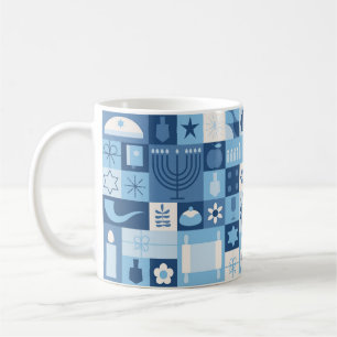 Mug Symboles de Hanukkah Bleu Moderne