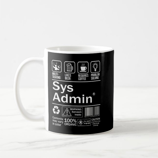 Mug System Administrator Étiquette produit Unix Linux  (Gauche)