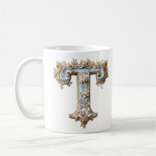 Mug "T" initial baroque pour une Princesse au café