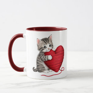 Mug T-shirt à coeur de chaton, Chat avec un coeur de l