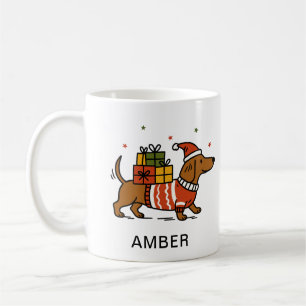 Mug T-shirt de Noël pour chien Dachshund amateur de ch