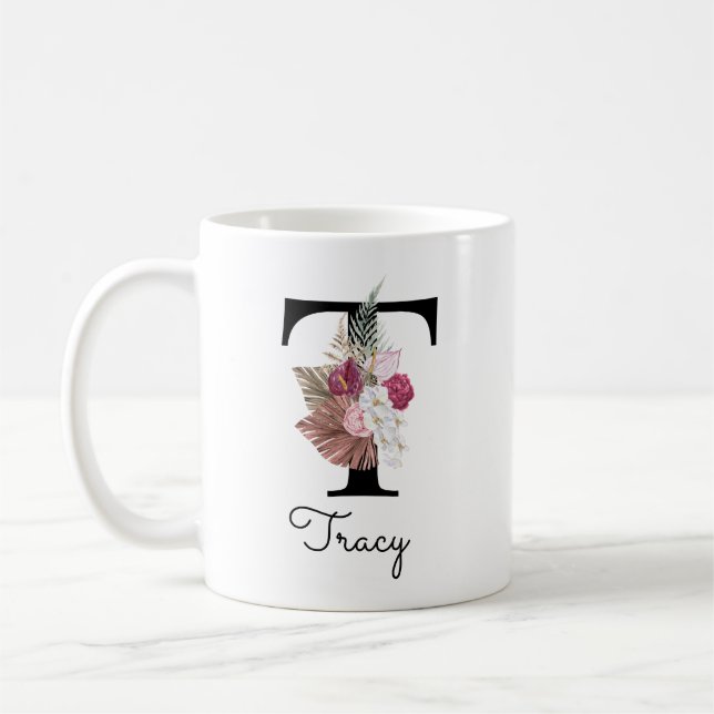 Mug T-shirt floral initial rose boho chic avec monogra (Gauche)
