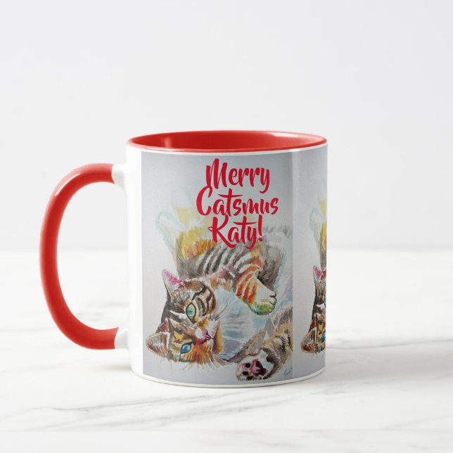 Mug Tabby Chat Merry Catsmus Musique rouge de Noël (Gauche)