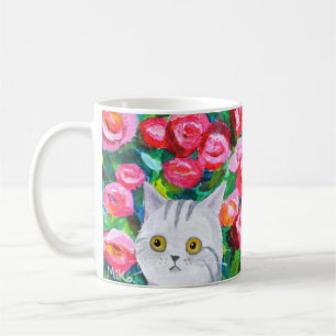 Mug Tabby Gris Chat Avec Jolies Fleurs Chat Artistique
