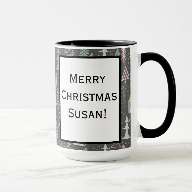 Mug Tableau noir Arbres de Noël et Maisons Jaune rose (Droite)