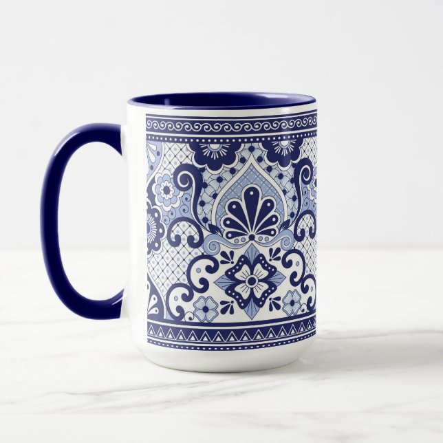 Mug Talavera bleu et blanc Art populaire mexicain (Gauche)