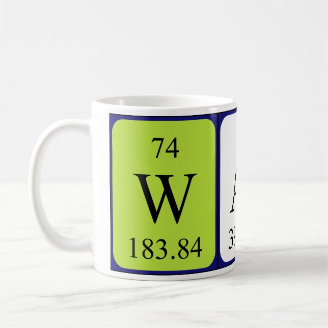 Mug Tampon du nom de table périodique du magasin (Gauche)