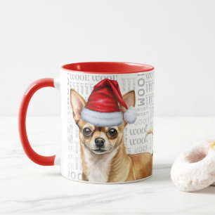 Mug Tan Chihuahua Chien Père Noël Woof Arrière - plan 