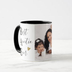 Mug Tante la plus mignonne photo cœur noir et or