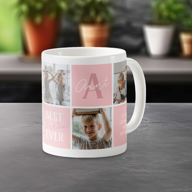 Mug Tante moderne Tante Collage photo rose (Créateur téléchargé)