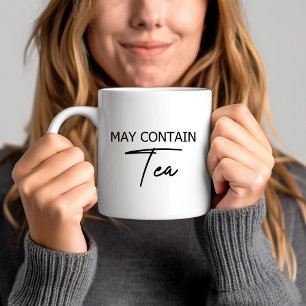 Mug Tapis Contient du Thé - Citation de Script de Typo