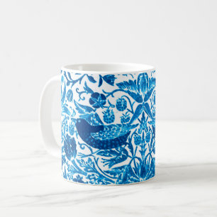 Mug Tapisserie Art Nouveau Oiseau et Fleur, Bleu & Bla